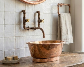 Hand-Hammered Copper Tub Sink – Rustic Artisan Vessel Basin