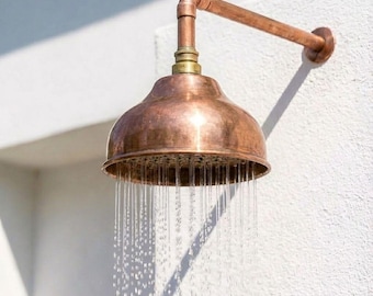 Cabezal de ducha de lluvia de cobre macizo, redondo, hecho a mano, sin lacar, para interior y exterior, 1/2" BSP/NPT, Australia y EE. UU.