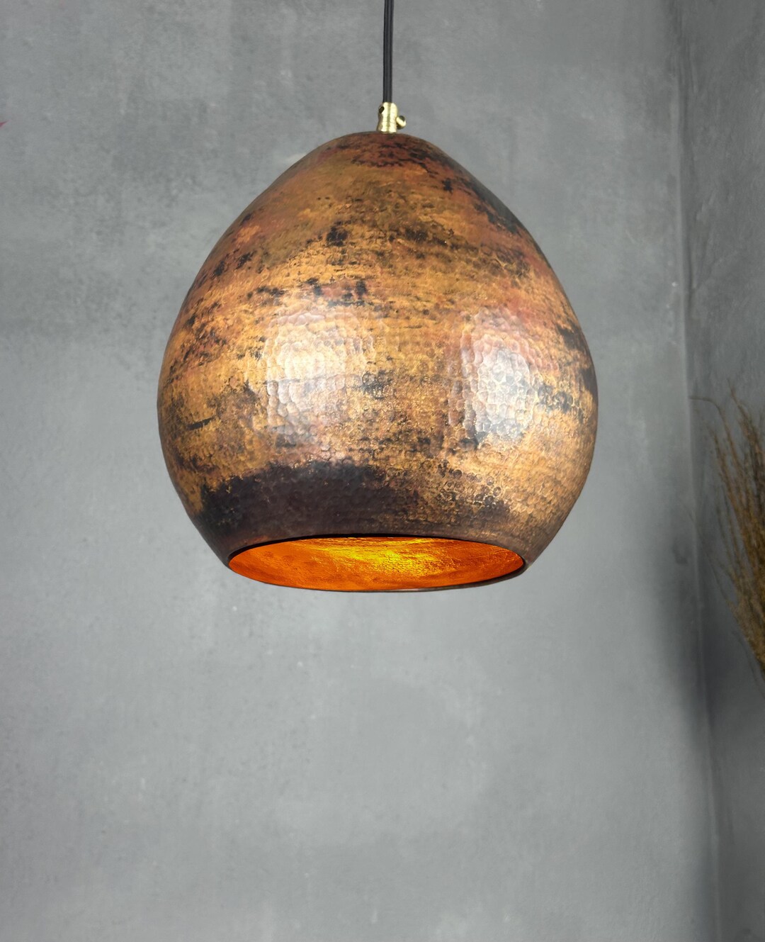 Fresh Look at Vintage Copper Pendant Light Patina Hammered Copper Farmhouse