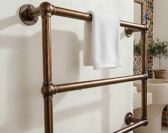 Aged Copper Double Bar Towel Warmer – Wall Mounted Bathroom Rail
