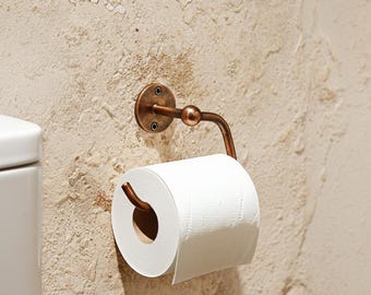 Handcrafted Aged Copper Toilet Paper Holder - Rustic Bathroom Decor