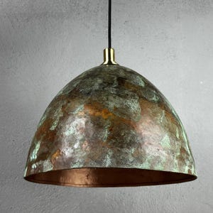 Oxidized Copper Dome Pendant Light: Handmade Rustic Industrial Lighting