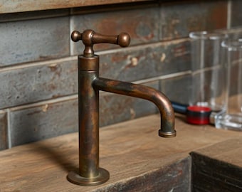 Grifo de lavabo de barra de bronce frotado con aceite: grifo vintage de cobre envejecido
