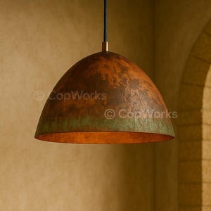 Green Patina Copper Pendant Light: Rustic Island Kitchen Lighting