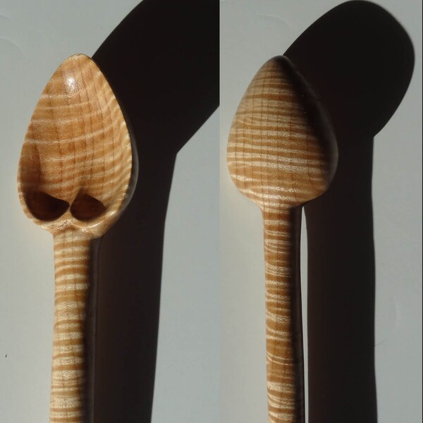 Tiger Maple spoon, Heart Shaped, master grade instrument quality wood