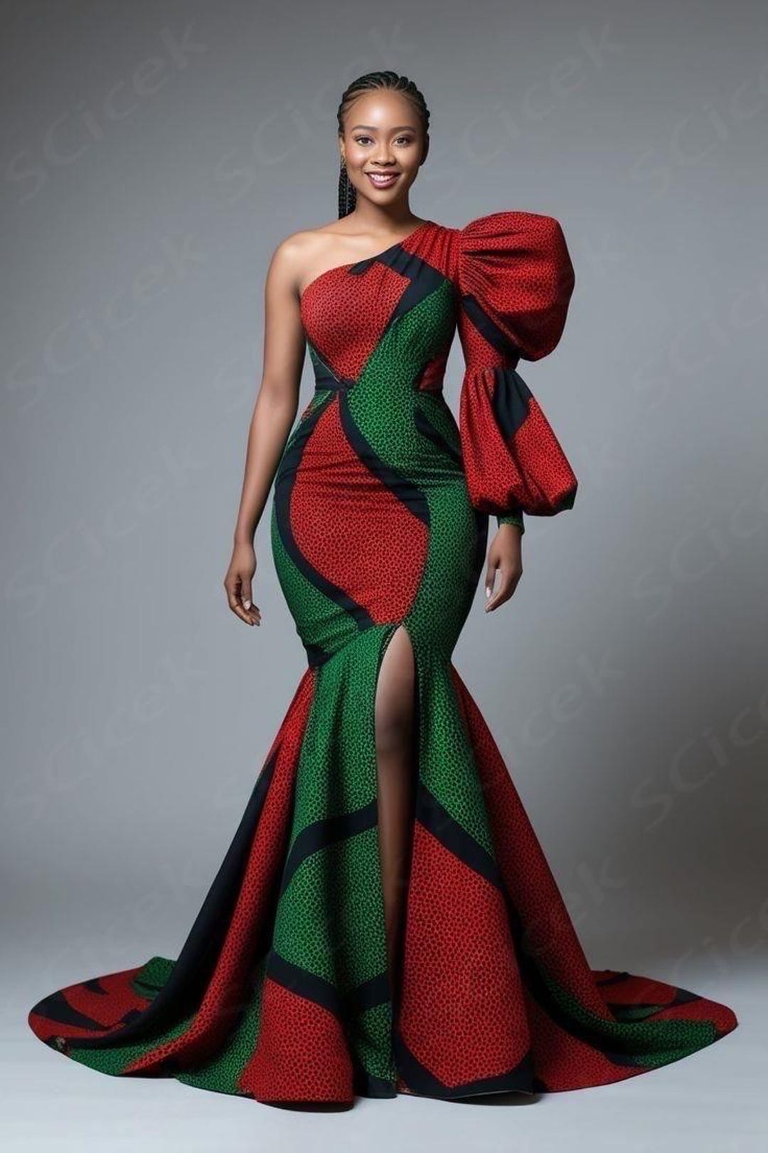 Slit Tight African Dresses for Women with ruffle main image 1