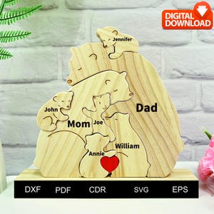 Personalized Wooden Bear Family Puzzle - Engraved Name Puzzle - Family Gift - Gift for Kids/Dad/Mom -