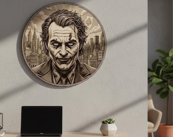 Joker Wall Art Printable JPG PNG • Dark Villain Portrait • Gothic Home Decor • Wood Engraving Style Poster • Digital Download