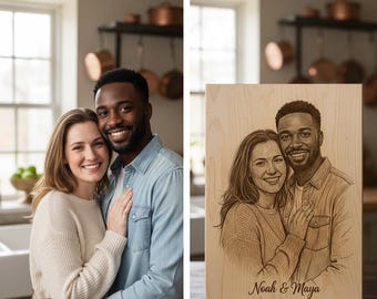 Engraved Couple Portrait | Custom Photo Wood Plaque | Anniversary Gift