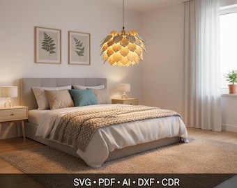 Laser Cut Leaf Lamp SVG, Wooden Lantern CNC File, Glowforge Lamp Template, Digital Download