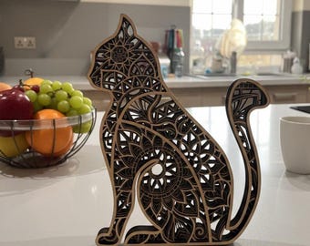 Layered Cat Mandala SVG: 3D Laser Cut Design (Digital Download)