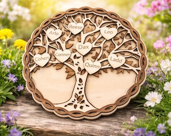 Personalized Family Tree SVG, Laser Cut File, Wooden Family Tree with Names, Heart Design, Digital Download
