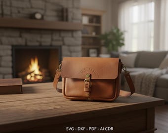 Leather Messenger Bag SVG Pattern, Vintage Crossbody Bag Template, Cricut Glowforge Cut File, Digital Download