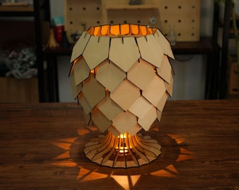Pinecone Wooden Table Lamp SVG | Laser Cut Lamp Shade DXF | 3mm Plywood Lamp Template | Glowforge Light Project | CNC Wood Lamp Digital File