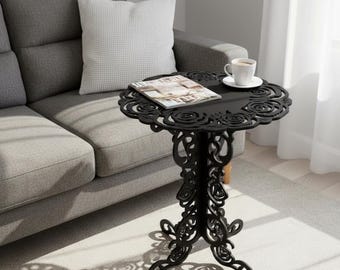 Vintage Wooden Garden Table | Black and White Floral Side Table | Rustic Outdoor Decor | Handmade Flower Stand