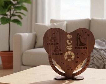 Heart Calendar SVG, Laser Engraved Wooden Calendar File, Personalized Anniversary Gift, Wedding Date Reminder, CNC Glowforge Digital