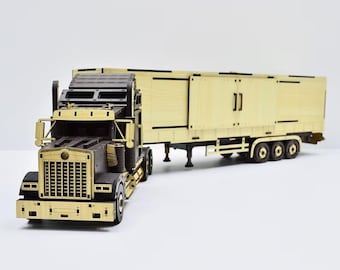Freightliner Truck SVG | 3D Wooden Semi Truck & Trailer Puzzle | Laser Cut File dxf ai svg  Model for 3mm Wood
