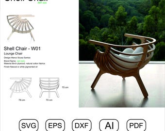 Archivos CNC svg Silla Shell | planos digitales lounge chair | svg dxf eps ai pdf | proyecto rentable de carpintería