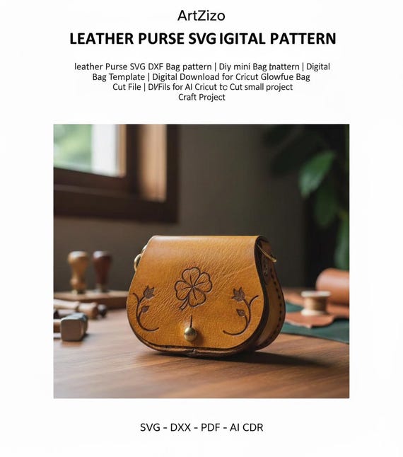 Leather Purse Pattern SVG PDF DXF, Mini Crossbody Bag Template, Digital Download