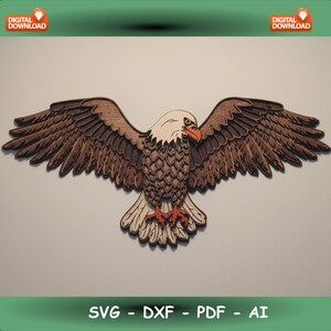 Layered Eagle Laser Cut File SVG | 3D Wood Eagle Wall Art | CNC Laser Cut Design | Multilayer Plywood Decor | Instant Download