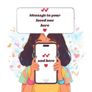 Niedliche Cartoon Chat-Blase Mockup - AI Charakter mit Telefon | Bearbeitbare Liebesbotschaft PNGs | 4 PNG Clipart | 3000x3000 | 300 DPI