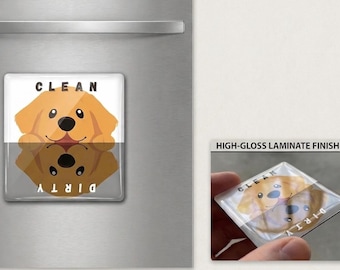 Golden Retriever Puppy Dirty Clean Dishwasher Magnet | 2.5"x 2.5" Squares