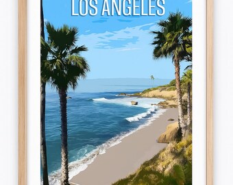 Póster de viaje retro de Los Ángeles / Arte de pared vintage de Los Ángeles / Impresión de California / Arte de pared nostálgico de Los Ángeles para sala de estar