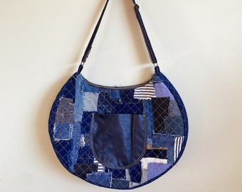 Over The Moon: Oversized Circle Bag - Denim Patchwork