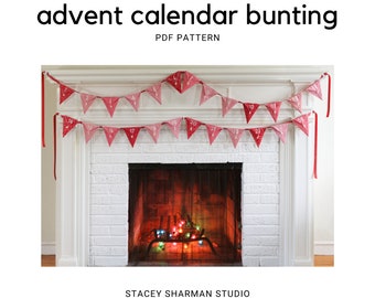 Padrão de calendário do advento de Natal Bunting. Decoração de férias de herança DIY. Padrão de download digital