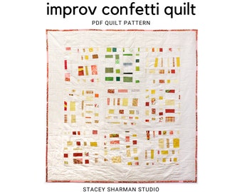 Improvisational Confetti Quilt Pattern - Moderne Quilt Anleitung. PDF-Download