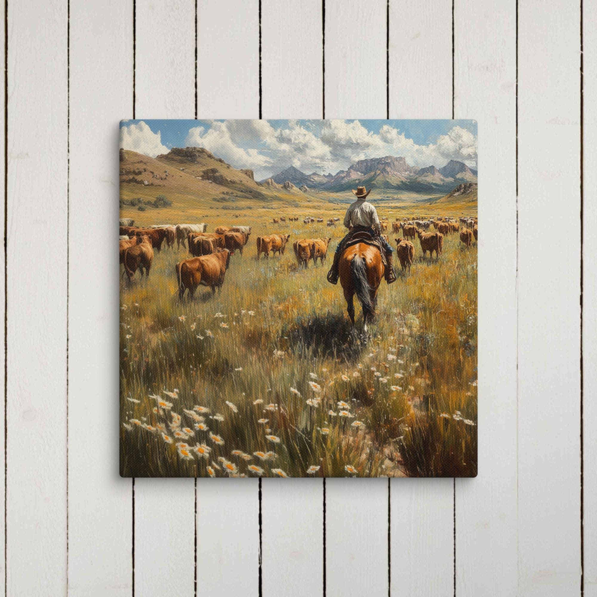 Western Ranching Graphics Canvas Western Painting Print - Chasing the Horizon; Cowboy Painting ...