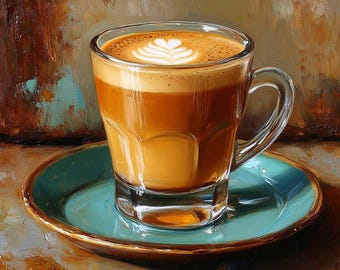 Tiny Latte Espresso Art Canvas Print Painting Style - Coffee Bar Print, Espresso Print, Canvas Coffee Print, Gift for Coffee Lovers
