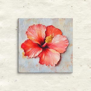 Tropical Hibiscus Flower Oil Painting on Canvas Print Vibrant Colorful Tropical Art Coastal Island-Inspired Home Décor Beach House Summer