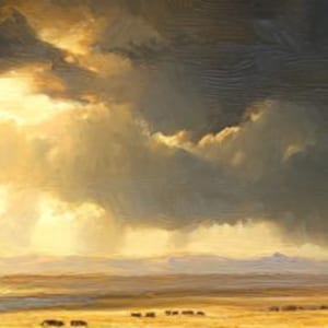 Large Western Bison Canvas – Grazing Buffalo Oil Painting Print ...