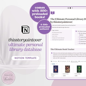 Book Tracker Notion Template thisstoryaintover Reading Planner, Book Lover, Preloaded Library Database with 500+ entries, Review Templates