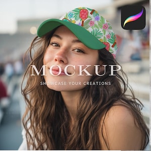 Baseball Hat Procreate Mockup | Ball Cap Mockup on Woman | Portrait Style Trucker Hat Mockup | Game Day Sports Apparel Digital Download