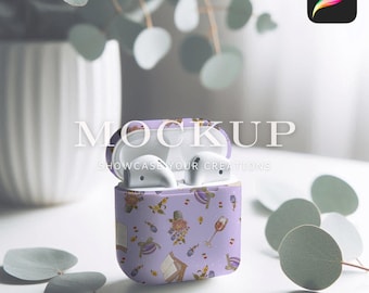 AirPod Case Mockup für Procreate, AirPod Eukalyptus Digital Mockup Download für nahtlose Musteranzeige, All-Over Print Sublimationsdesign