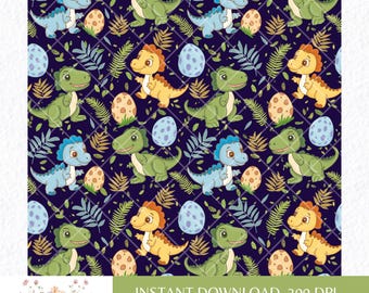 Cute Dinosaur Seamless Pattern PNG, Baby Dino Digital Paper, Kids Dinosaur Print, Nursery Dino Fabric, Repeating Dino Background Easter Egg
