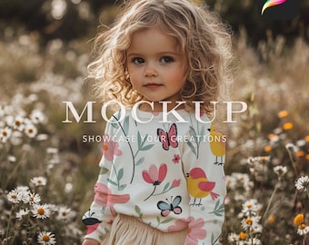 Toddler Long Sleeve Shirt Girl Wildflower Mockup for Procreate, Digital Mockup Download  Seamless Pattern Display Sublimation Apparel Design