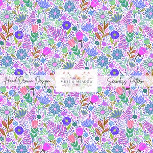 Grillig helder bloemenroze paars naadloos herhalingspatroon met de hand getekend speels mooi lentebloemen ontwerp, sublimatie vrolijk zomer, png