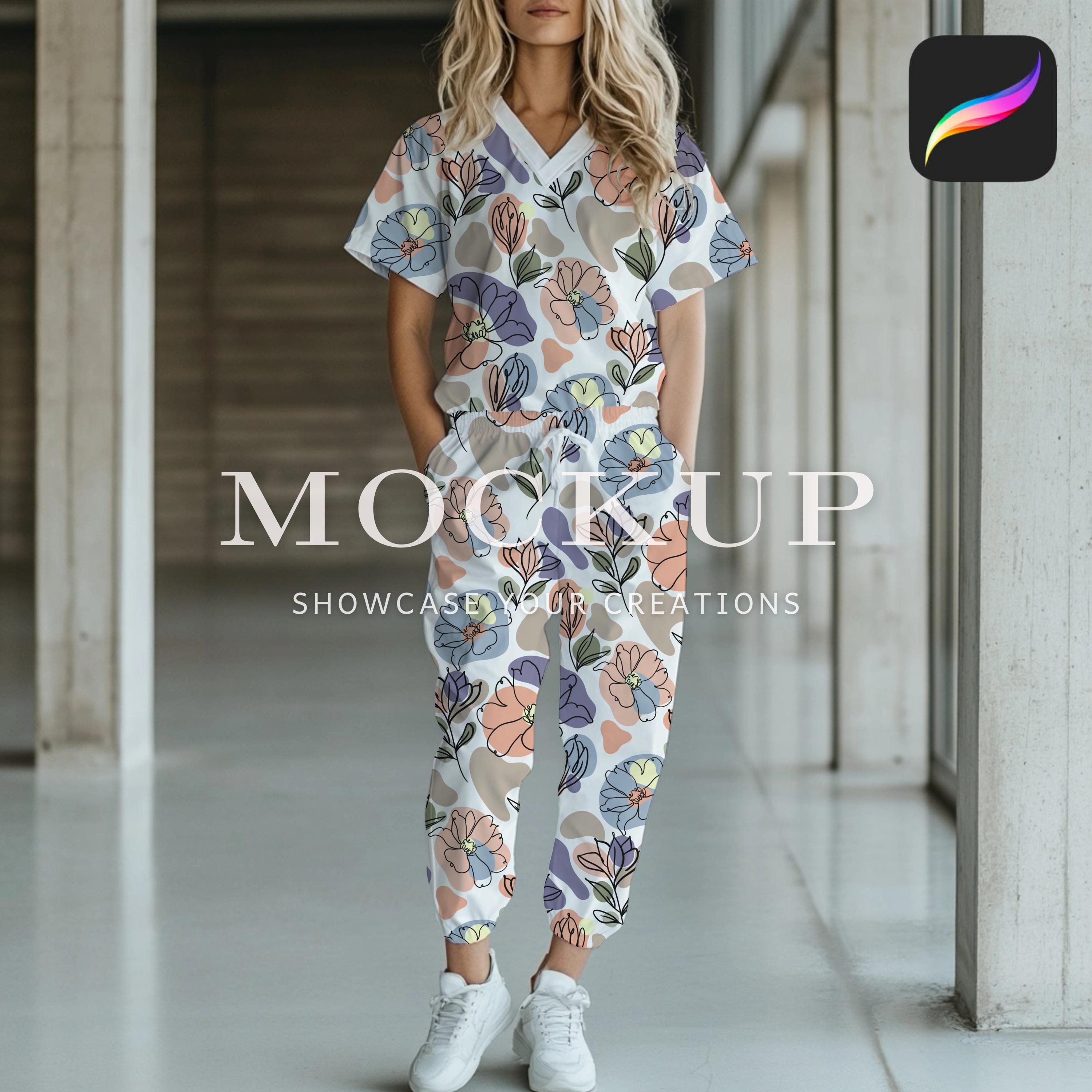 Scrubs Set Shirt and Pants Mockup for Procreate Medical Uniform Mockup ...