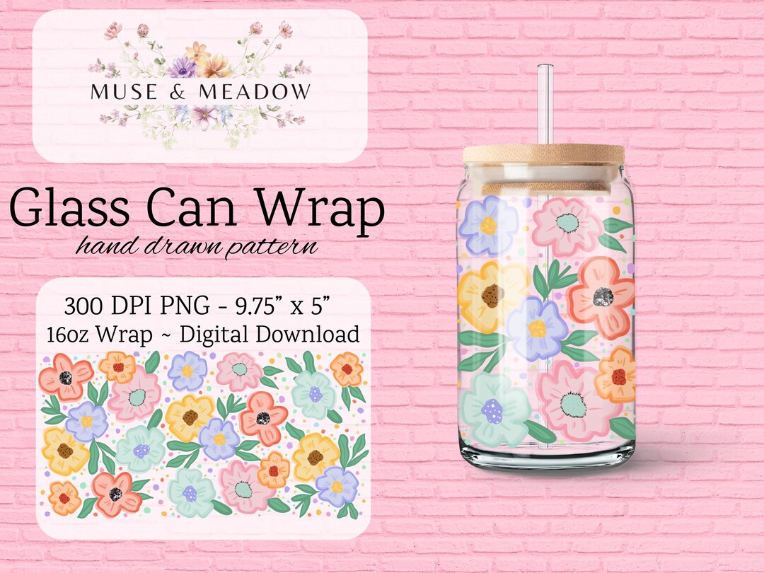 Cheerful Spring Floral 16oz Glass Can Wrap PNG Colorful Watercolor ...