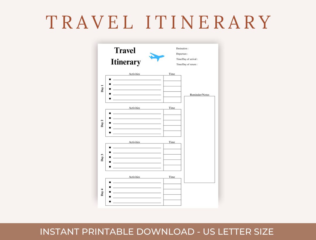 Printable 4 Day Trip Itinerary | Digital Travel Planner & Vacation ...
