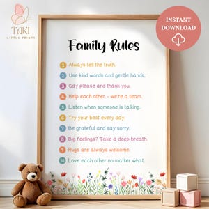 Family rules wall decor for kids Printable wall art Kids family rules sign Daily Affirmations Wall Art Family wall art Family wall prints