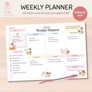 Cute planner Editable Weekly Schedule for Kids Weekly Planner prints Weekly Plan Chart School planner Editable Schedule Printable Planner