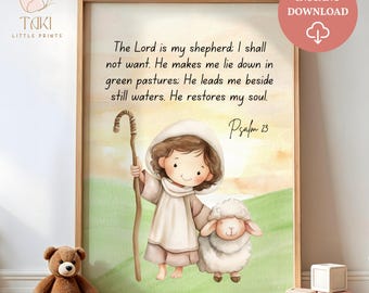 Psalm 23 print Psalm 23 wall art for Kids Christian art Psalm 23 art The Lord is my shepherd print Kids bible artwork Bible wall art kids
