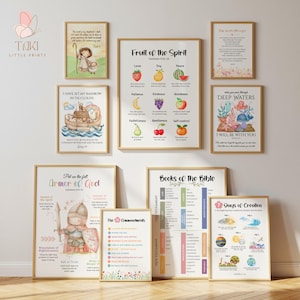 Set of 9 Kids Christian wall print Armor of God Fruit of the Spirit Scripture Poster Bible Art Print Christian Poster Sunday school kids