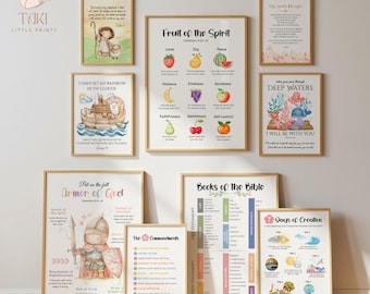 Set di 9 stampe murali cristiane per bambini Armatura di Dio Frutto dello Spirito Poster delle Scritture Stampa artistica della Bibbia Poster cristiano Bambini della scuola domenicale