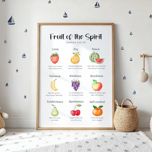 Set med 9 barn kristen väggtavla Guds rustning Andens frukt Skriftposter Bibelkonsttryck Kristen poster Söndagsskolebarn bild 2