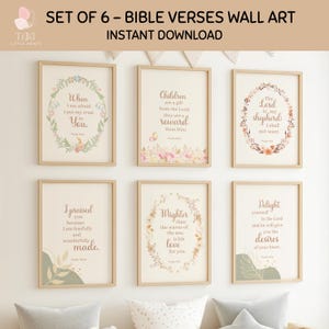 Kids Bible Verse Wall Art Set of 6 Girls Room Decor Christian Wall Decor Girl Bible Nursery Printable Scripture Poster Religious Artwork